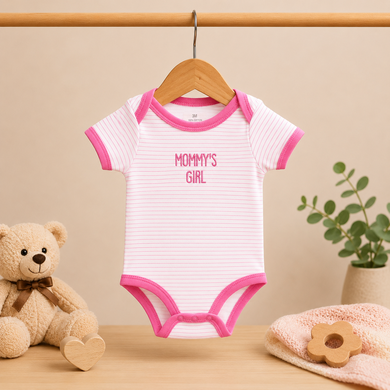 Baby Girls Cotton Romper Pack of 3 | Mommy’s Girl Printed Bodysuit Set | Soft Half Sleeve Onesies with Snap Button Closure for Newborns & Infants