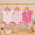 Baby Girls Cotton Romper Pack of 3 | Mommy’s Girl Printed Bodysuit Set | Soft Half Sleeve Onesies with Snap Button Closure for Newborns & Infants