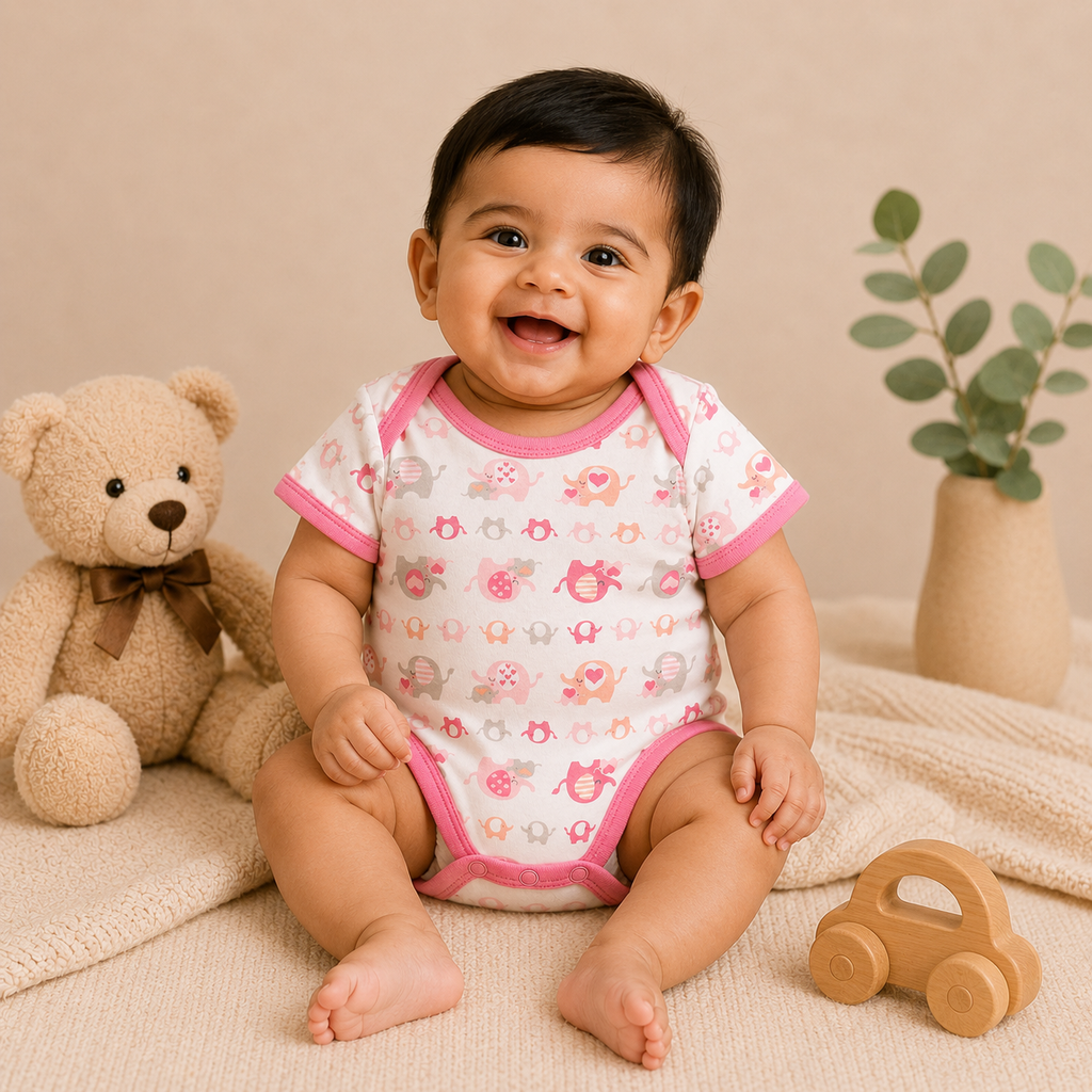 Baby Girls Cotton Romper Pack of 3 | Mommy’s Girl Printed Bodysuit Set | Soft Half Sleeve Onesies with Snap Button Closure for Newborns & Infants