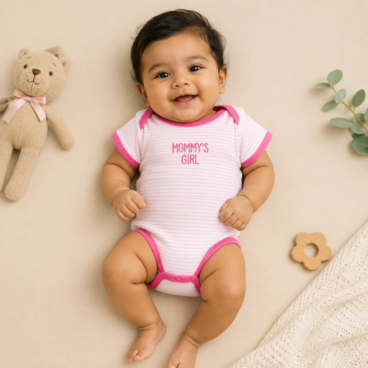Baby Girls Cotton Romper Pack of 3 | Mommy’s Girl Printed Bodysuit Set | Soft Half Sleeve Onesies with Snap Button Closure for Newborns & Infants