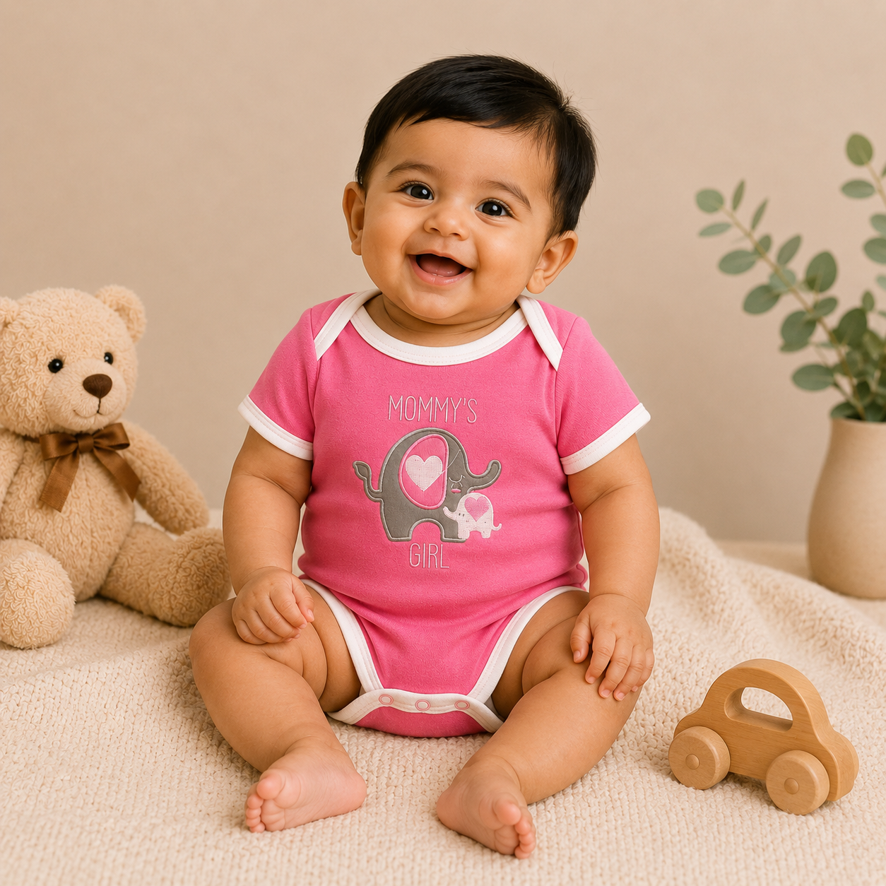 Baby Girls Cotton Romper Pack of 3 | Mommy’s Girl Printed Bodysuit Set | Soft Half Sleeve Onesies with Snap Button Closure for Newborns & Infants