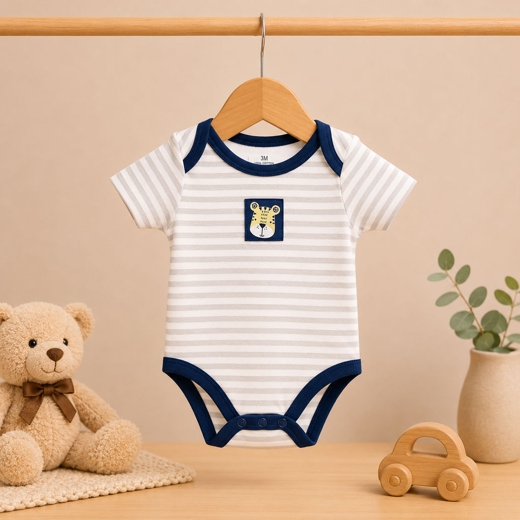 Infants Cotton Romper Pack of 3 | Safari Animal Printed Half Sleeve Bodysuit Set