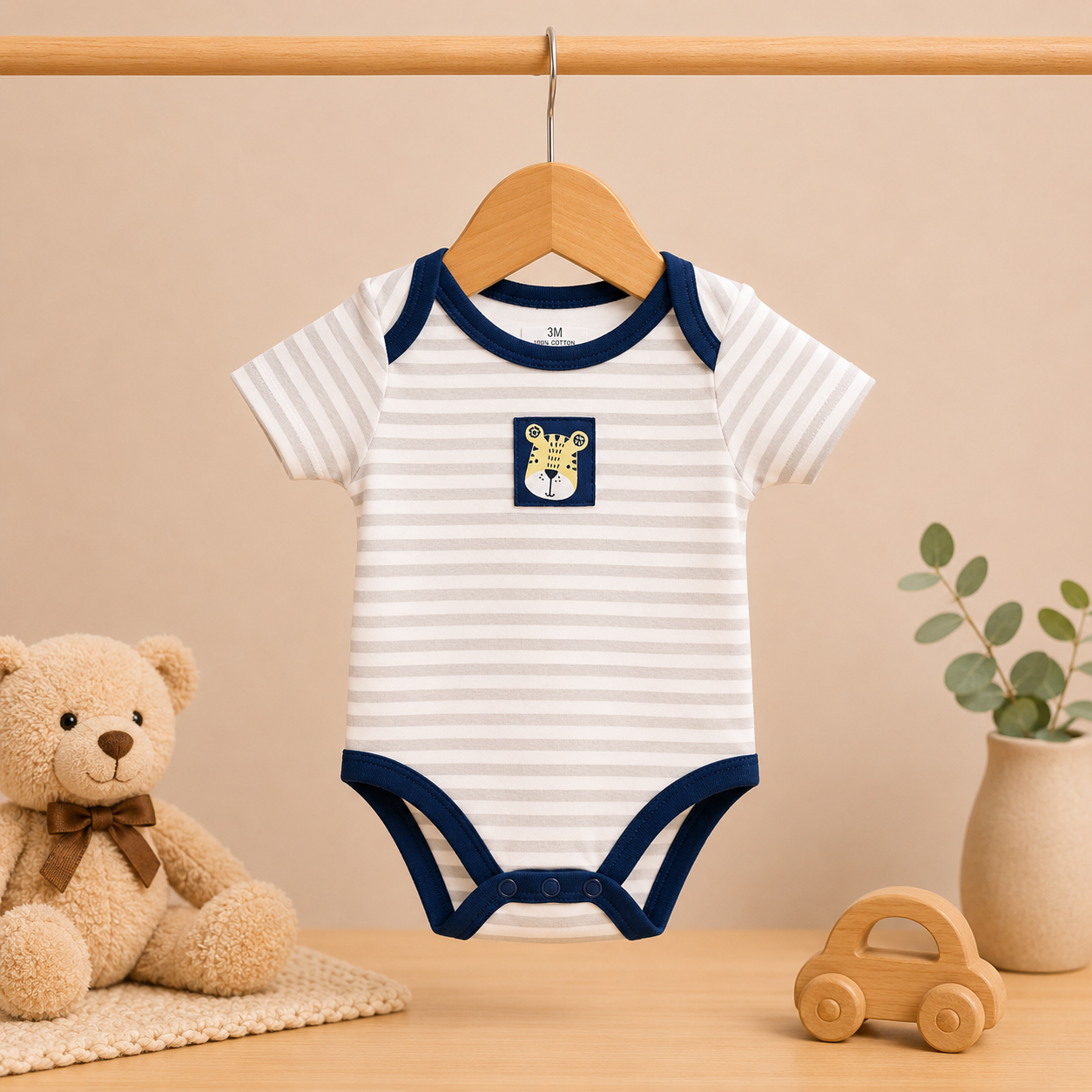 Infants Cotton Romper Pack of 3 | Safari Animal Printed Half Sleeve Bodysuit Set