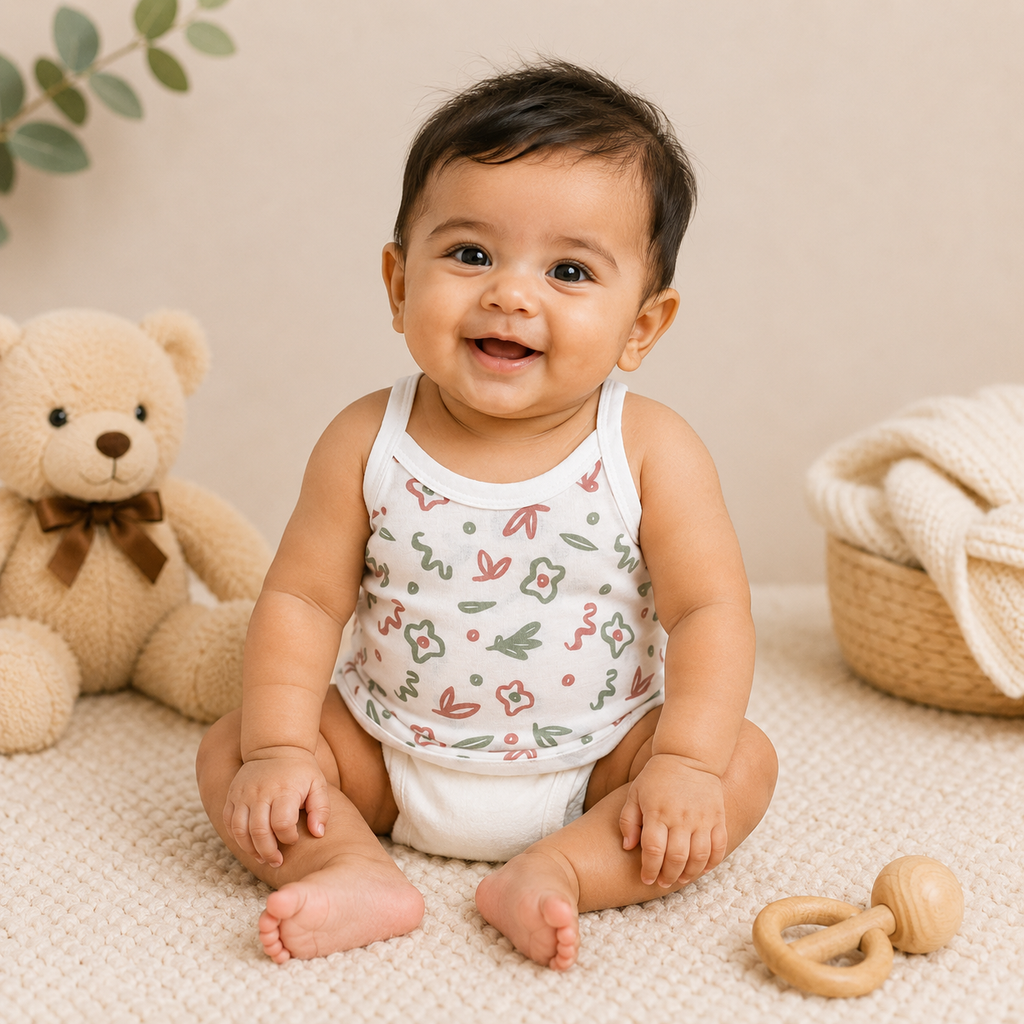 Baby Muslin Knot Jhabla Set of 2 – Soft Cotton Tie-Up Sleeveless Jabla for Newborn Babies