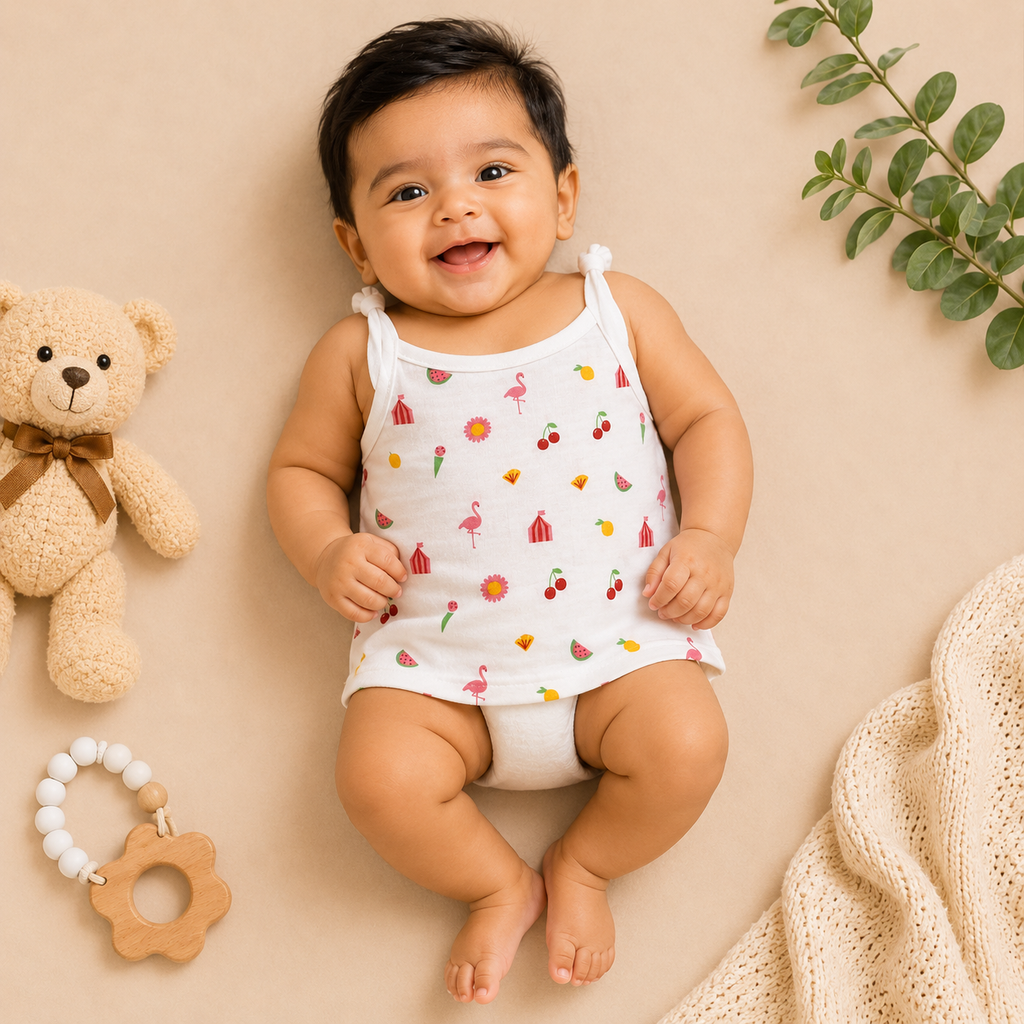 Baby Muslin Knot Jhabla Set of 2 – Soft Cotton Tie-Up Sleeveless Jabla for Newborn Babies