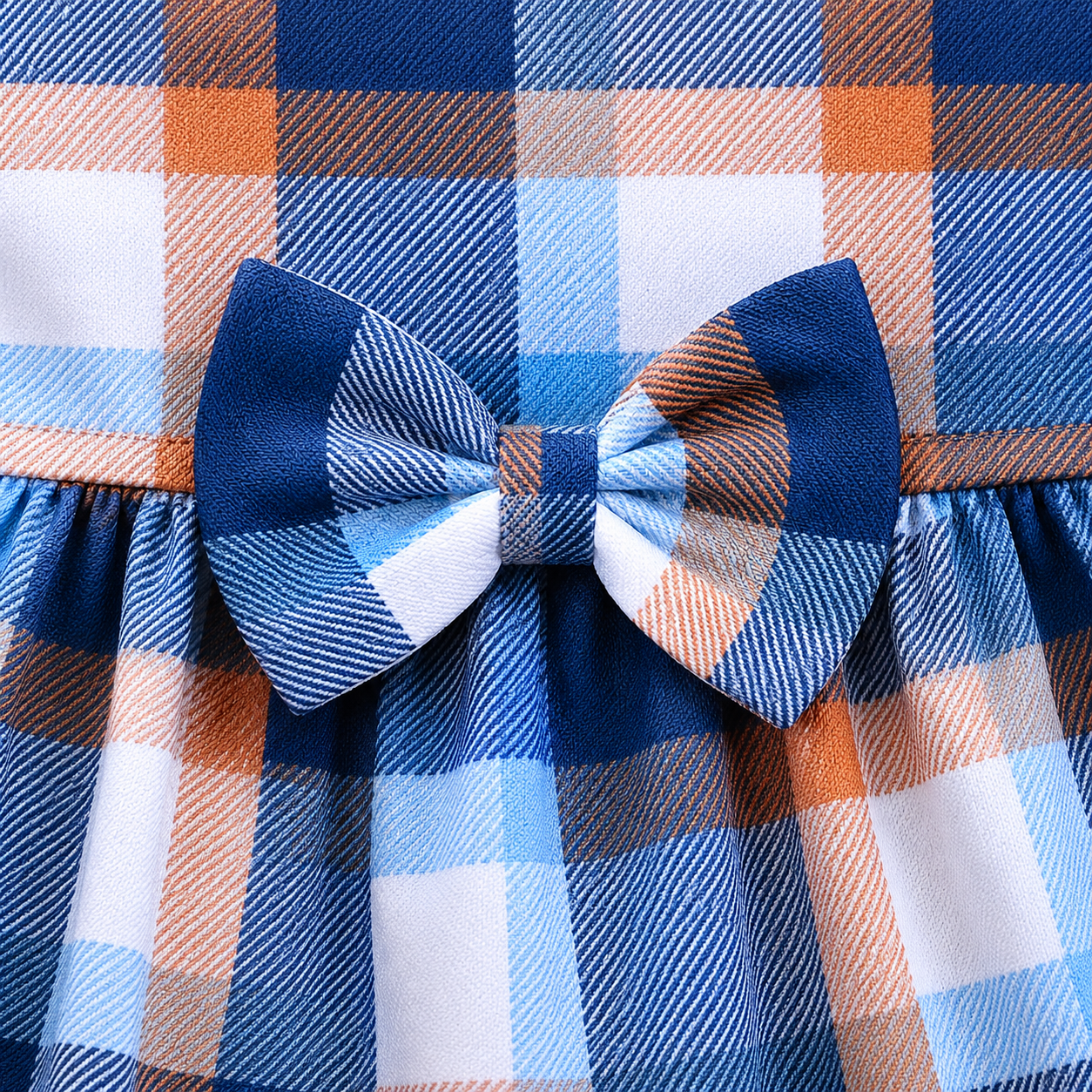 Blue Plaid Cotton Frock with Bow Detail | Full Sleeve Party Wear Dress for Infants & Girls