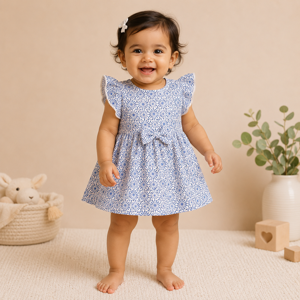 Soft Casual Frock with Bow Detail | Short Sleeve Summer Dress for Infants & TGirls