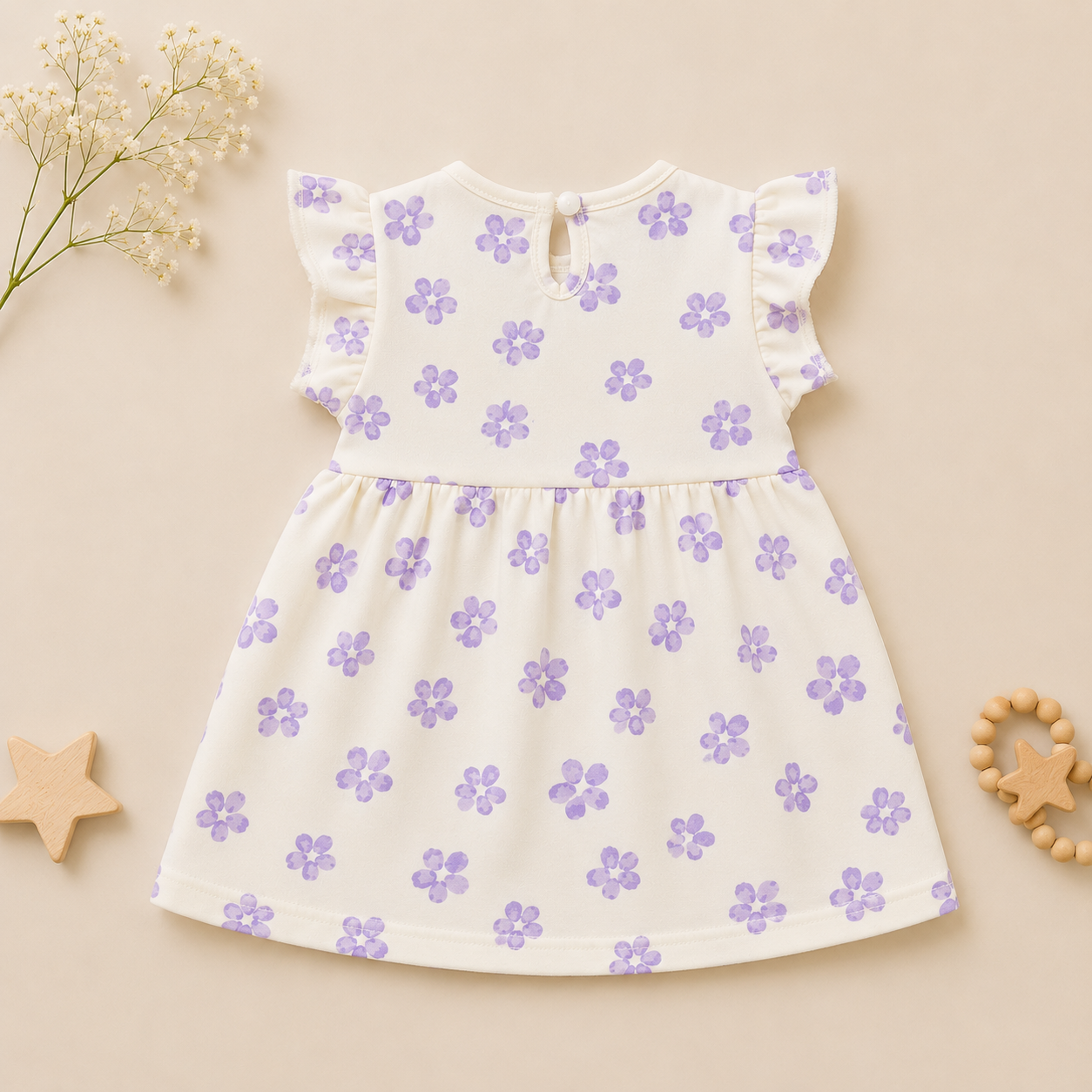 Lavender Flower Frock with Bow Detail | Soft Casual & Party Wear Dress for Infants & Girls