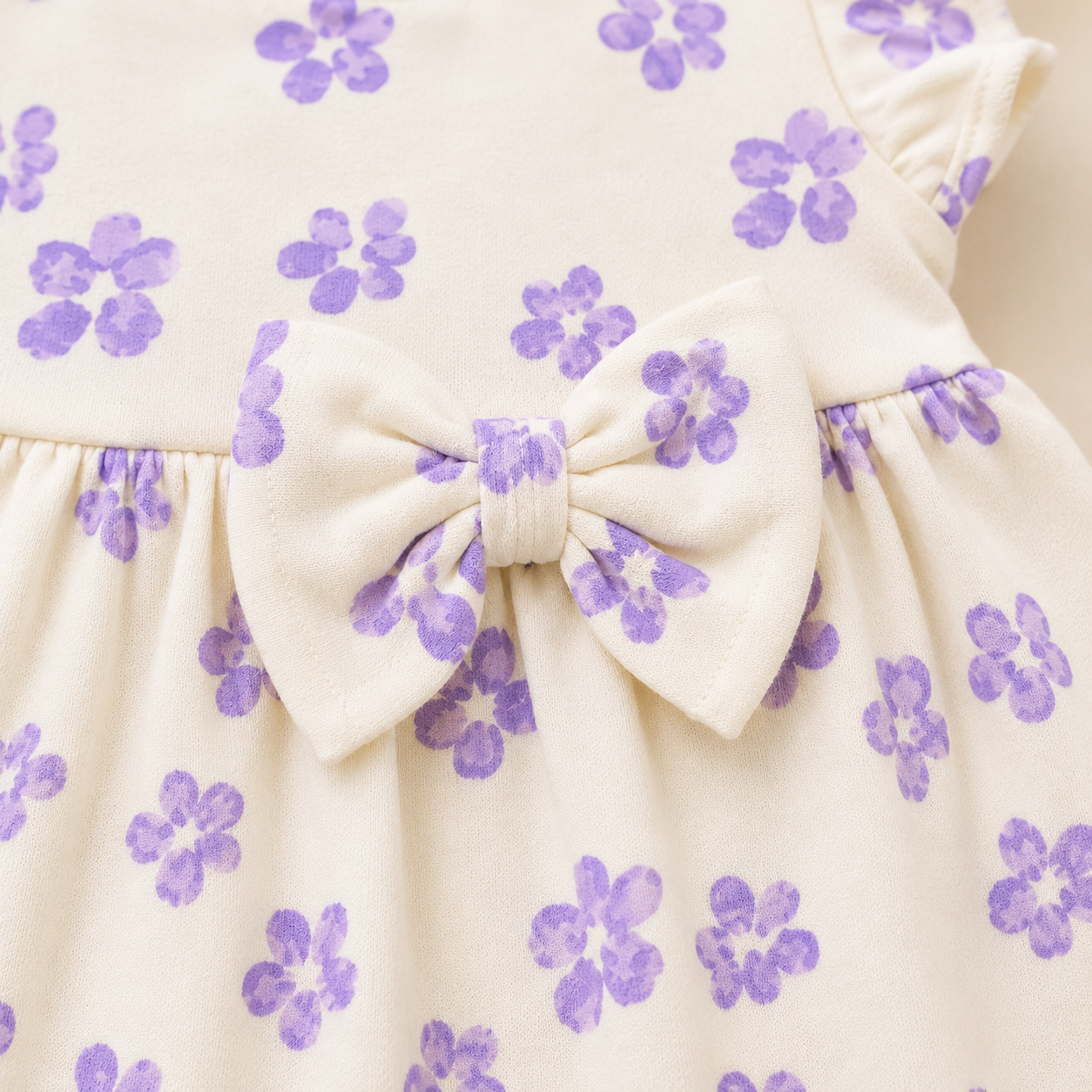 Lavender Flower Frock with Bow Detail | Soft Casual & Party Wear Dress for Infants & Girls