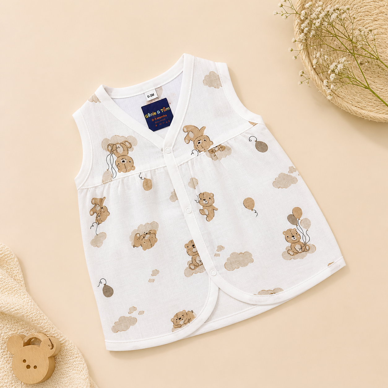 Baby Muslin Frock Set of 2 – Soft Cotton Sleeveless Front Open Dress