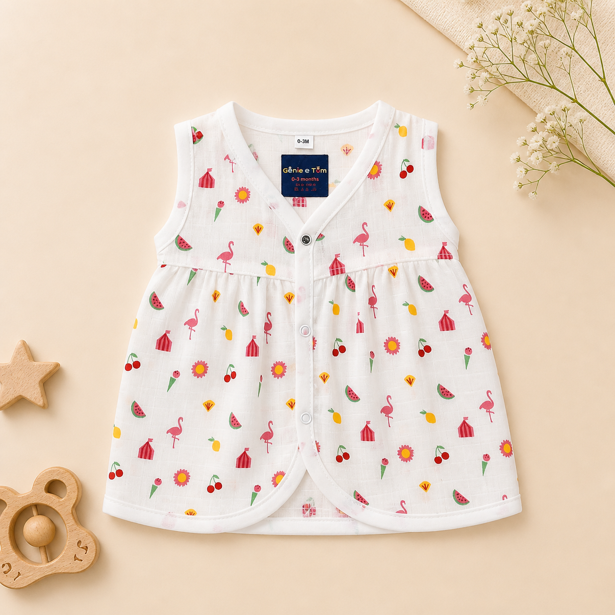 Baby Muslin Frock Set of 2 – Soft Cotton Sleeveless Front Open Dress