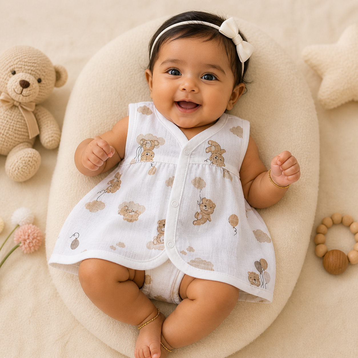 Baby Muslin Frock Set of 2 – Soft Cotton Sleeveless Front Open Dress