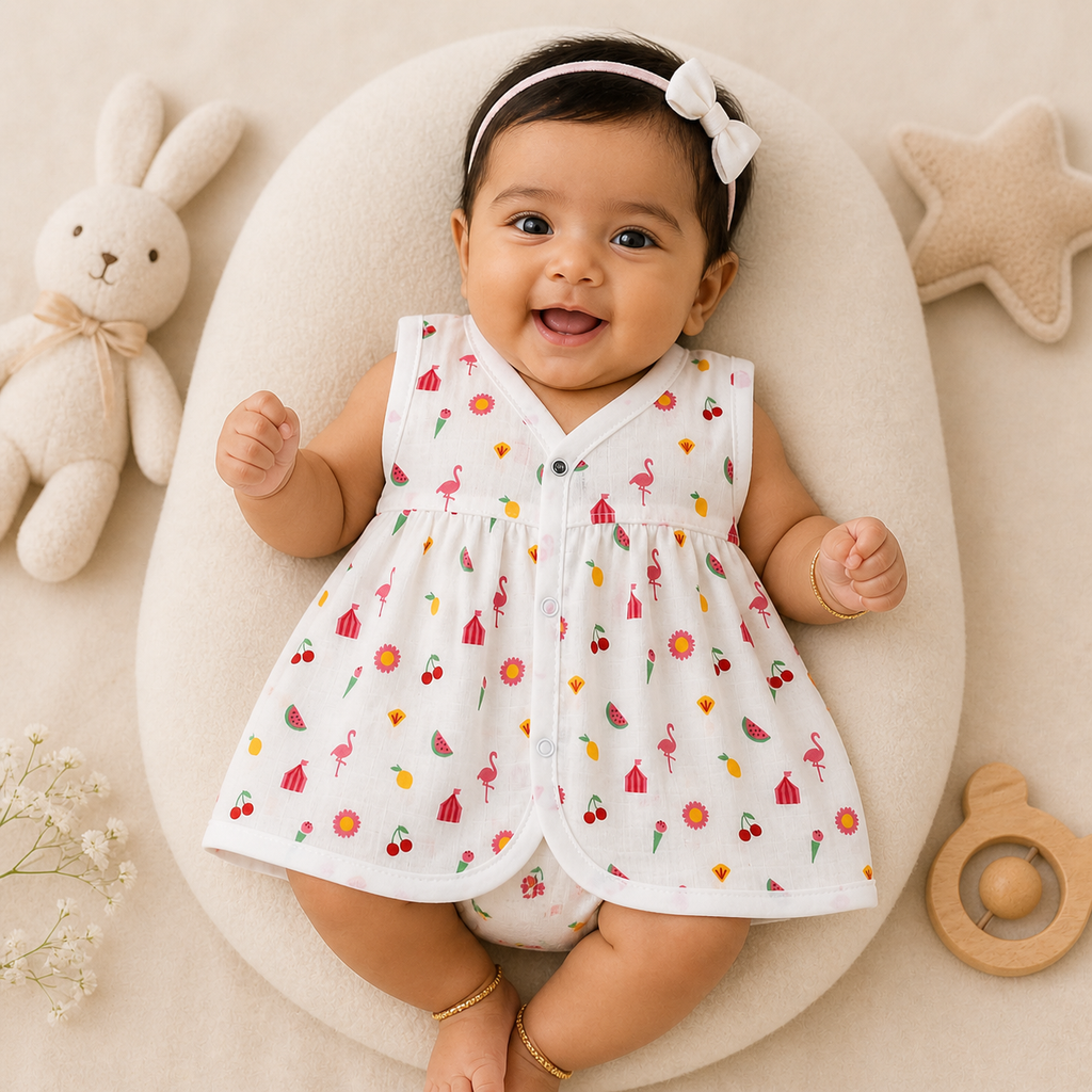 Baby Muslin Frock Set of 2 – Soft Cotton Sleeveless Front Open Dress