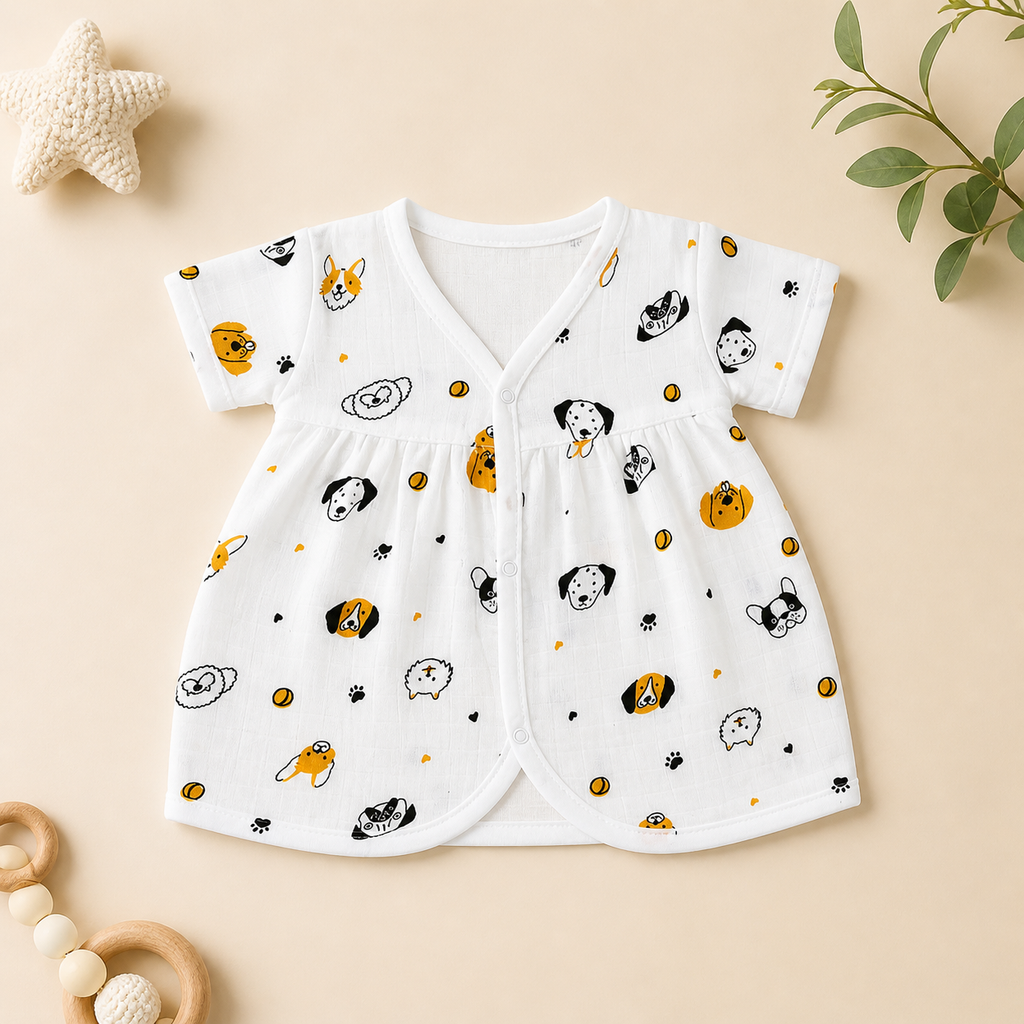 Baby Muslin Frock Set of 2 – Soft Cotton Front Open Dress