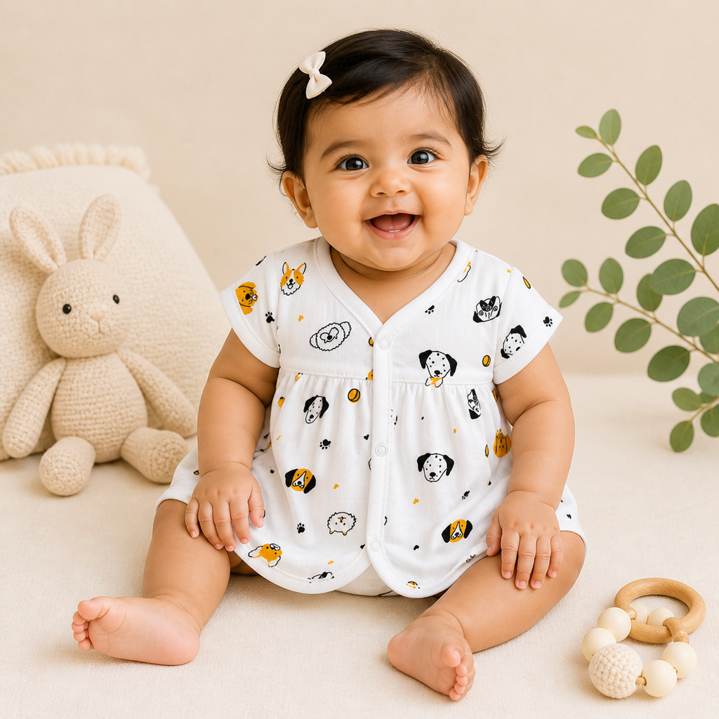 Baby Muslin Frock Set of 2 – Soft Cotton Front Open Dress