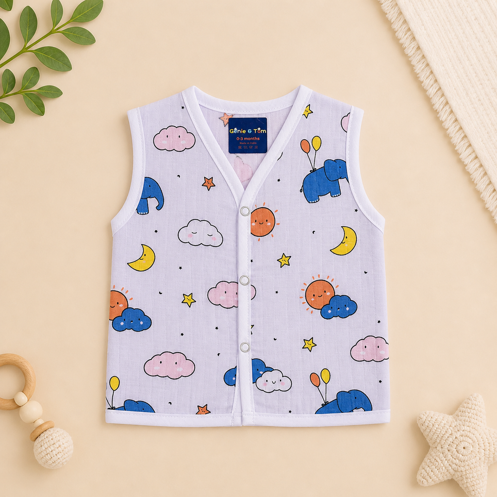 Baby Muslin Jhabla Set of 2 – Soft Cotton Sleeveless Front Open Jabla for Newborn Babies