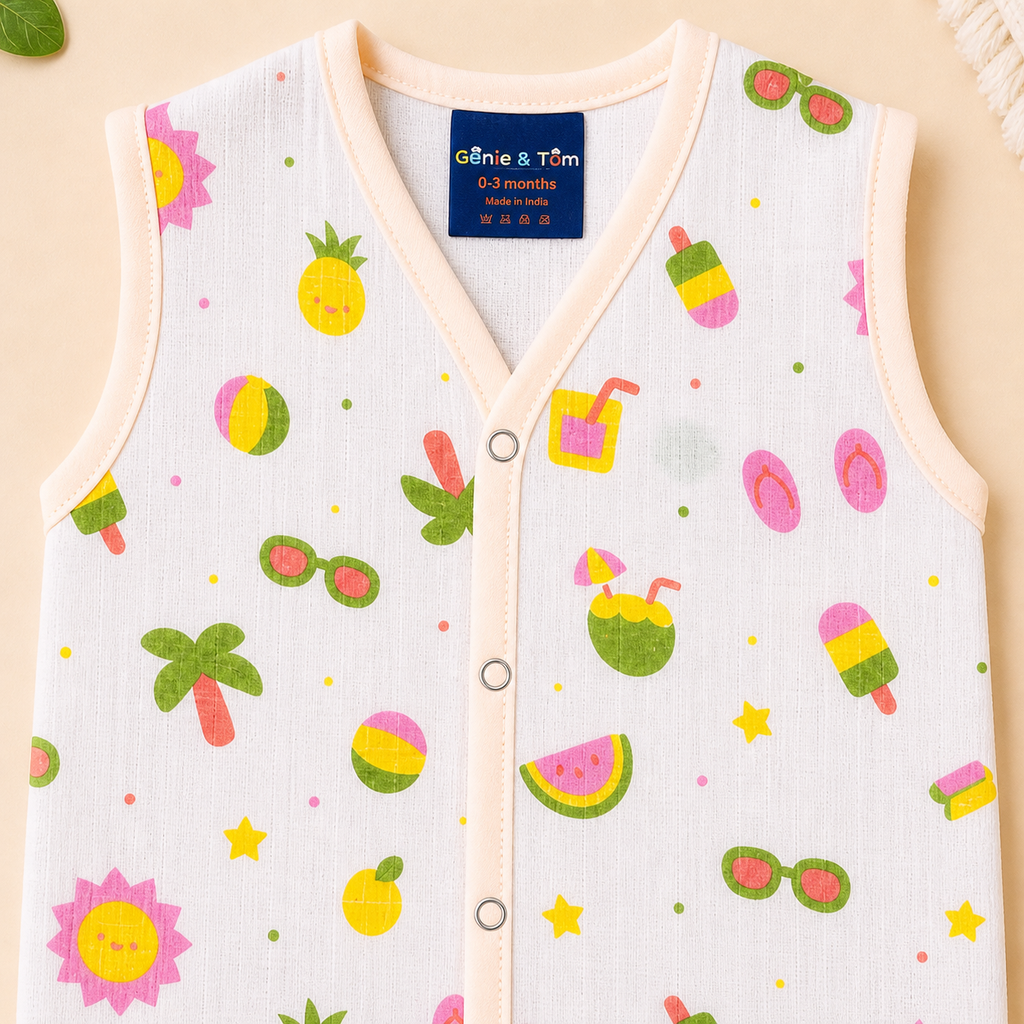 Baby Muslin Jhabla Set of 2 – Soft Cotton Sleeveless Front Open Jabla for Newborn Babies