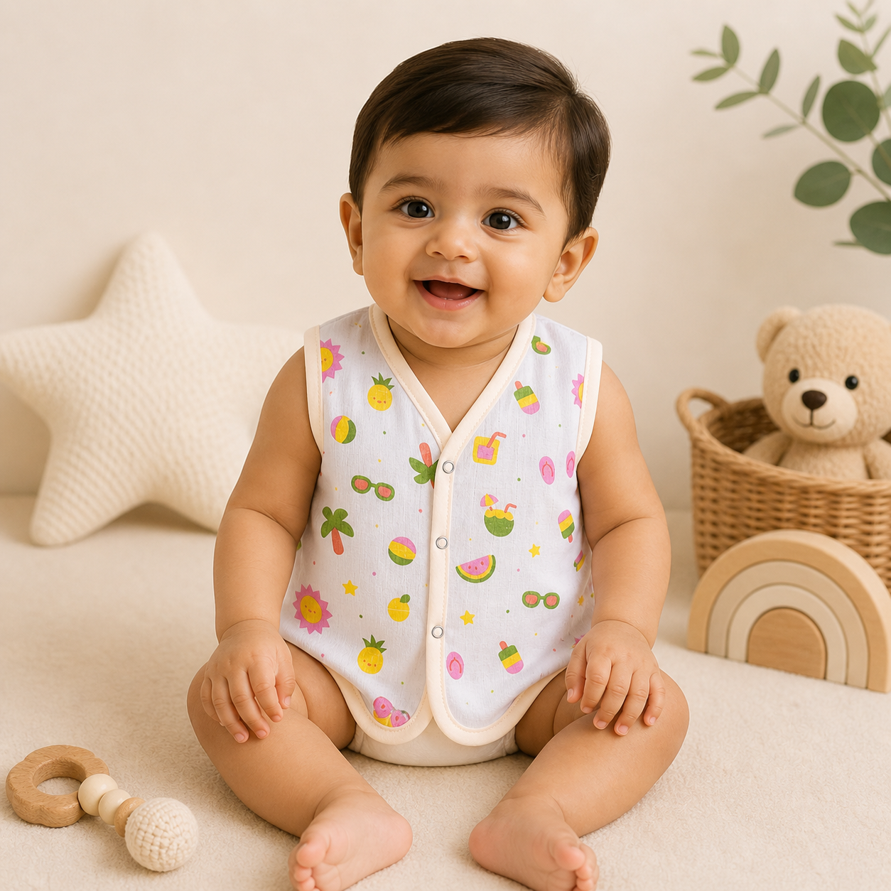 Baby Muslin Jhabla Set of 2 – Soft Cotton Sleeveless Front Open Jabla for Newborn Babies