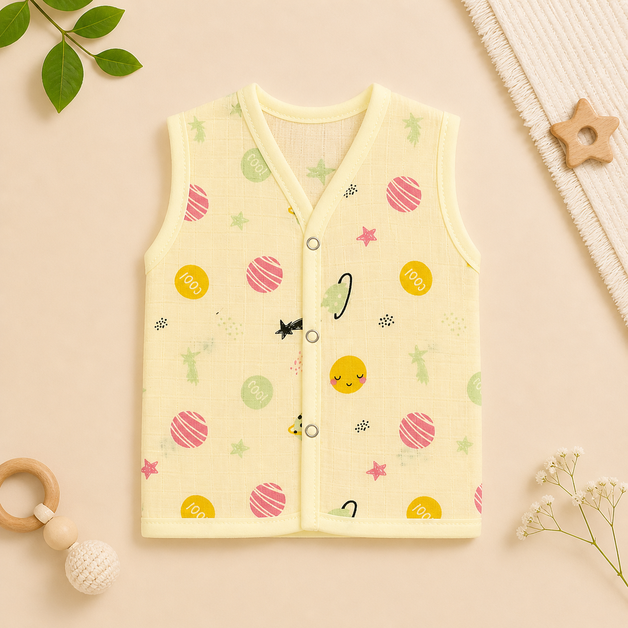 Baby Muslin Jhabla Set of 2 – Soft Cotton Sleeveless Front Open Jabla for Newborn Babies