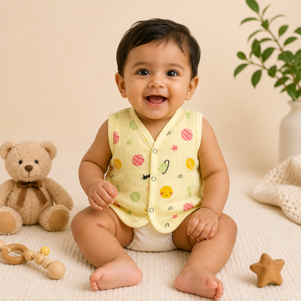 Baby Muslin Jhabla Set of 2 – Soft Cotton Sleeveless Front Open Jabla for Newborn Babies
