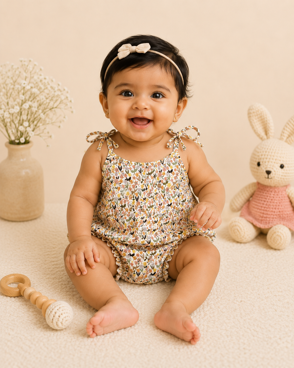 Baby Girls Floral Tie-Up Top & Bloomer Shorts Set – Soft Cotton Summer Co-ord Outfit for Infants & Toddlers
