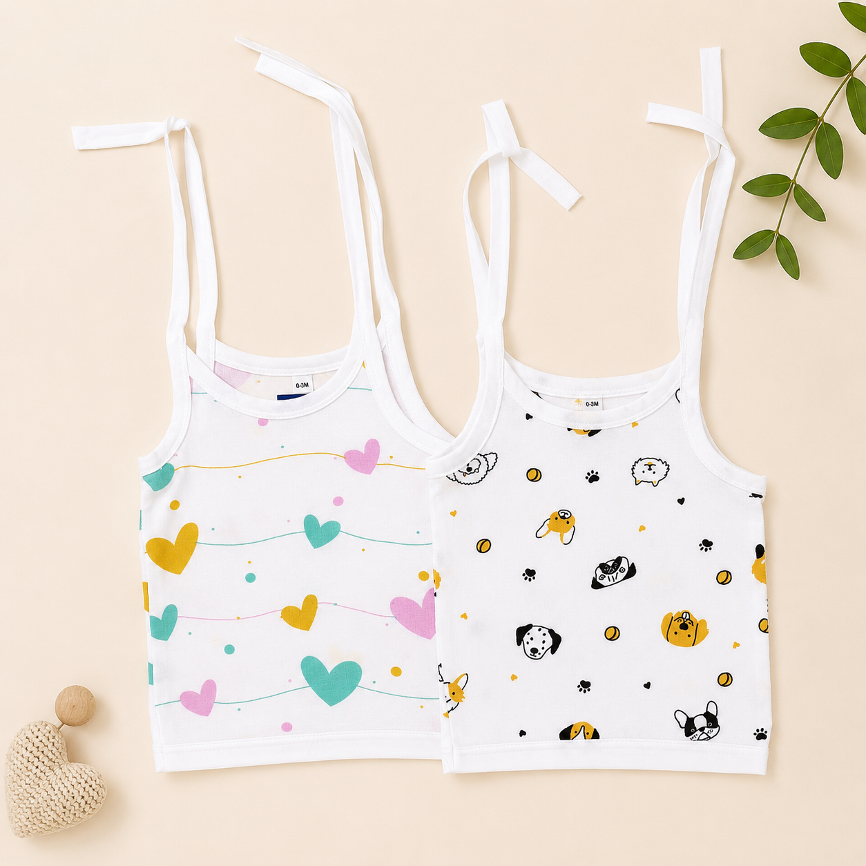 Baby Muslin Knot Jhabla Set of 2 – Soft Cotton Tie-Up Sleeveless Jabla for Newborn Babies
