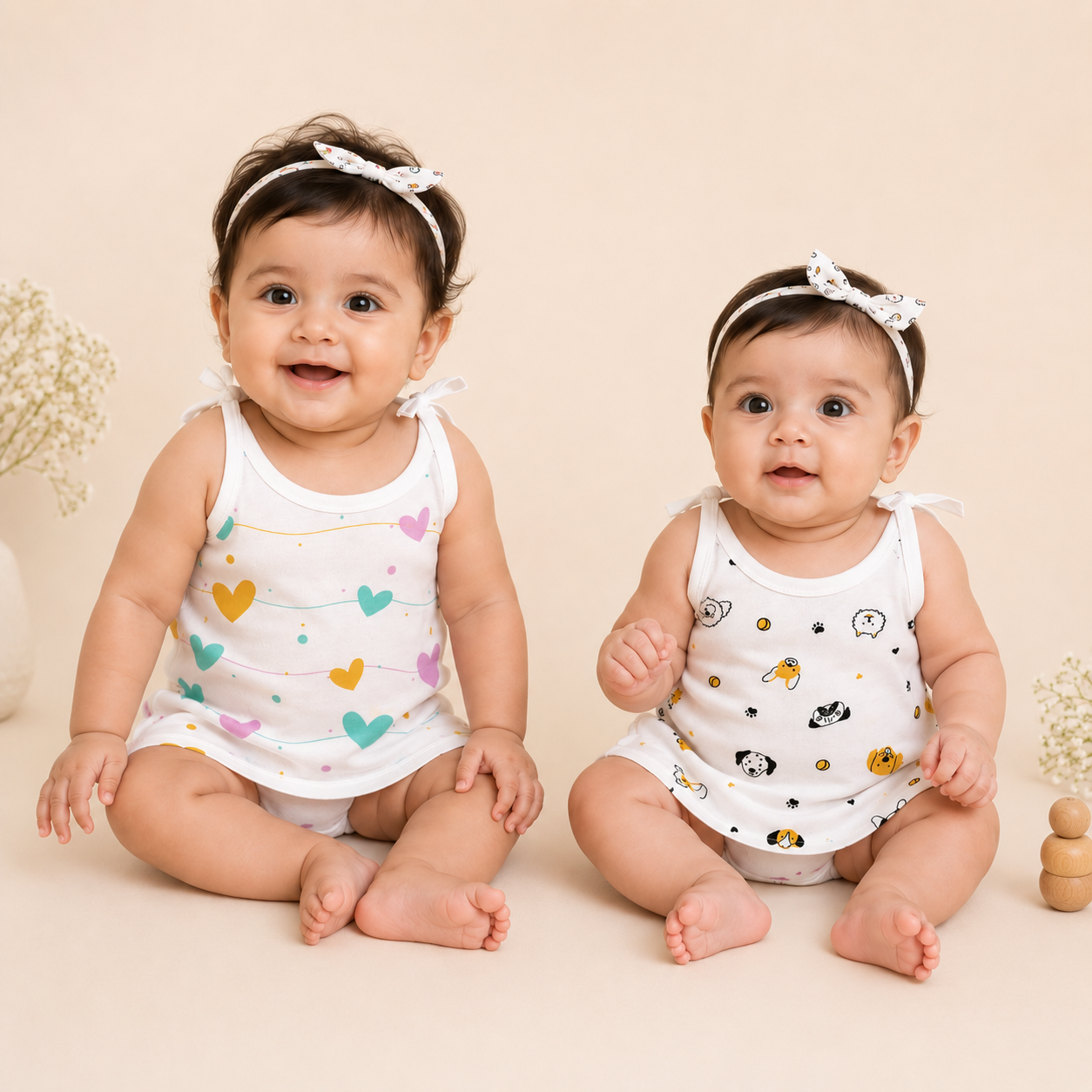 Baby Muslin Knot Jhabla Set of 2 – Soft Cotton Tie-Up Sleeveless Jabla for Newborn Babies