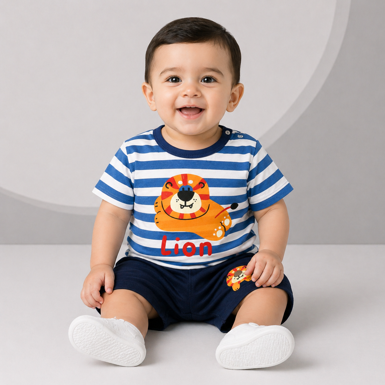 Lion Print Baby Co-ord Set – Soft Cotton Half Sleeve T-shirt & Shorts Set