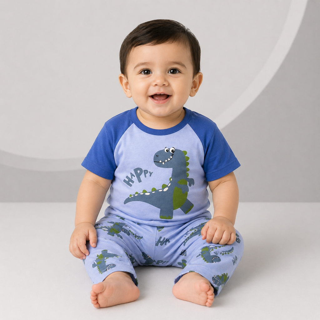 Happy Dino Baby Co-ord Set – Soft Cotton Half Sleeve T-shirt & Pajama Set