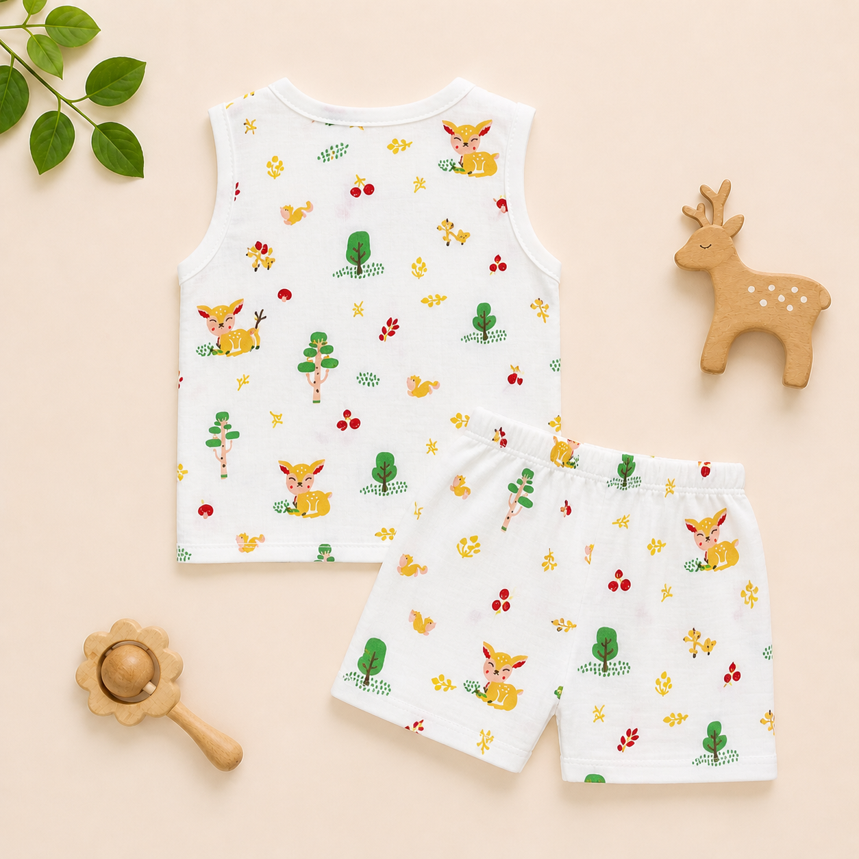 Baby Muslin Co ord Jhabla Set of 2 – Soft Cotton Sleeveless Front Open Jhabla & Shorts Combo