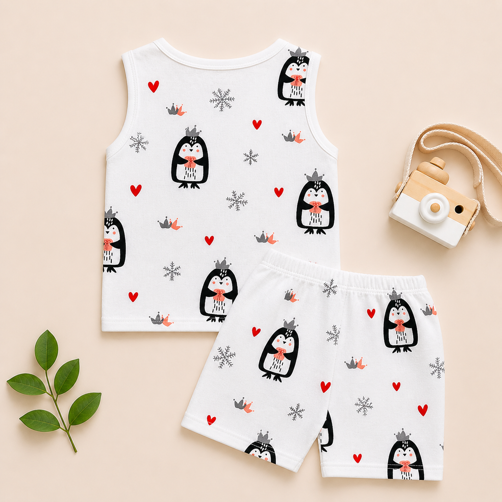 Baby Muslin Co ord Jhabla Set of 2 – Cotton Sleeveless Front Open Jhabla & Shorts Combo
