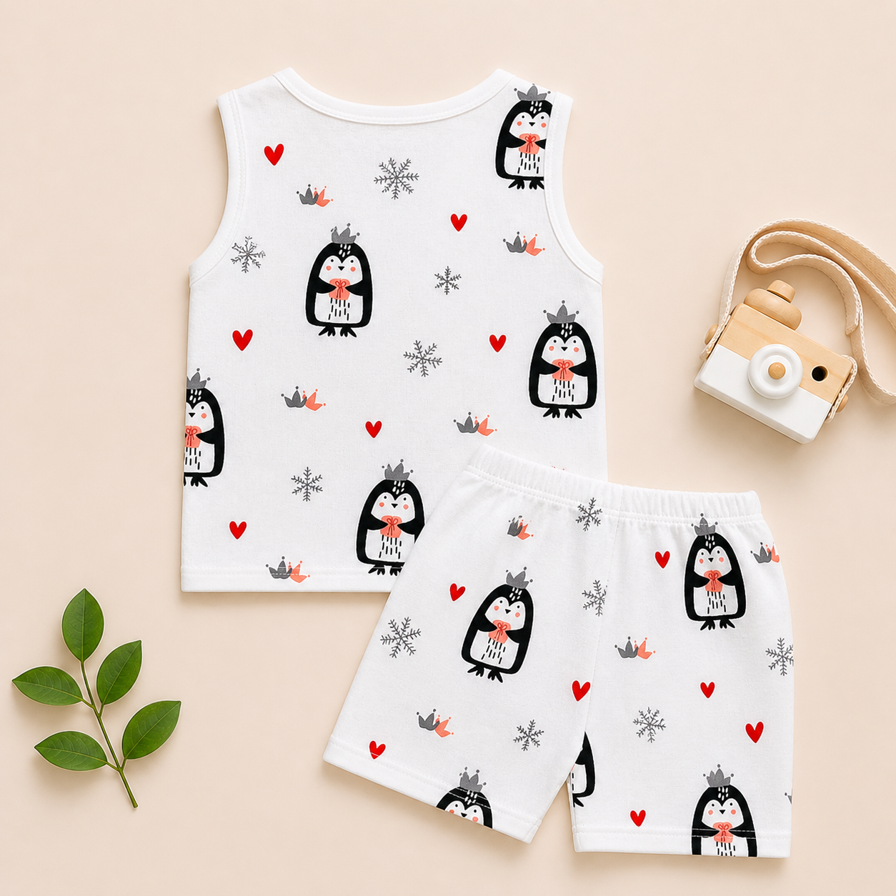 Baby Muslin Co ord Jhabla Set of 2 – Cotton Sleeveless Front Open Jhabla & Shorts Combo