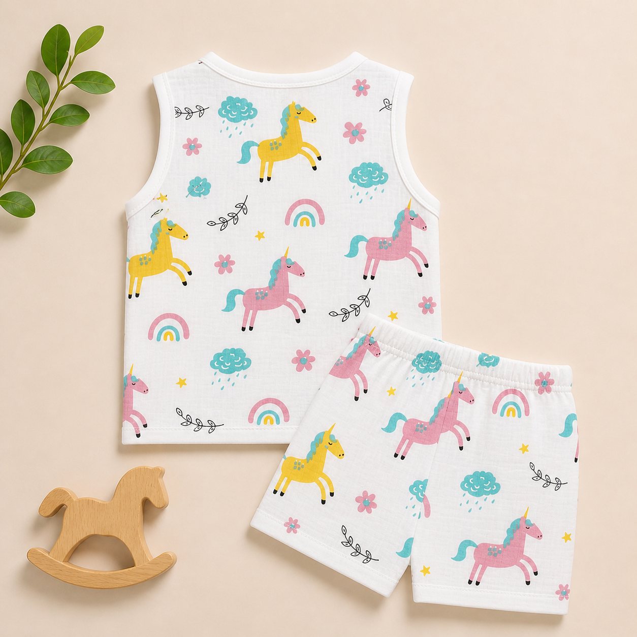 Baby Muslin Co ord Jhabla Set of 3 – Cotton Muslin Sleeveless Jhabla & Shorts Combo