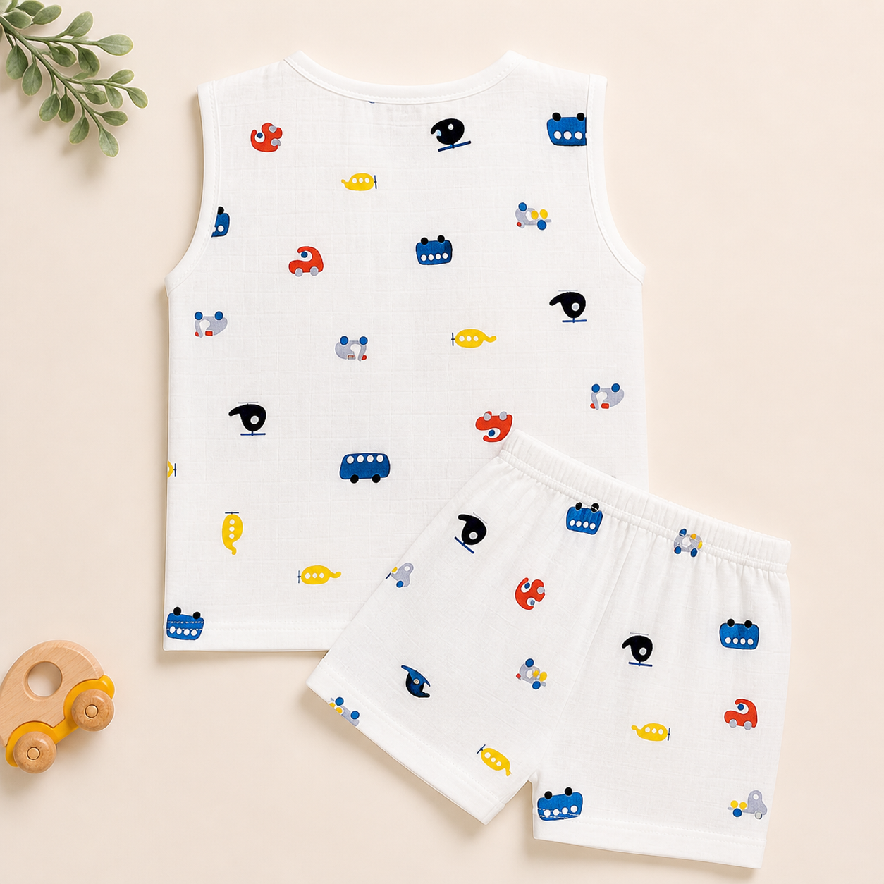 Baby Muslin Co ord Jhabla Set of 3 – Cotton Muslin Sleeveless Jhabla & Shorts Combo