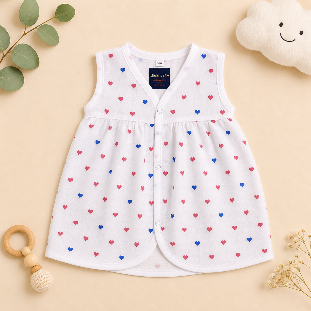Baby Muslin Frock Set of 2 – Soft Cotton Front Open Dress