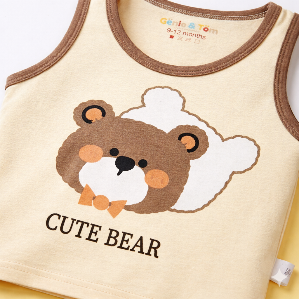 Cute Bear Baby Co-ord Set – Soft Cotton Sleeveless Top & Pajama Set