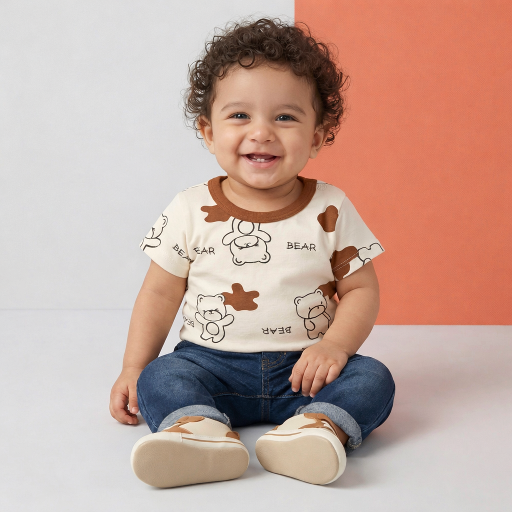 Bear Print Baby T-shirt – Soft Cotton Half Sleeve Tee