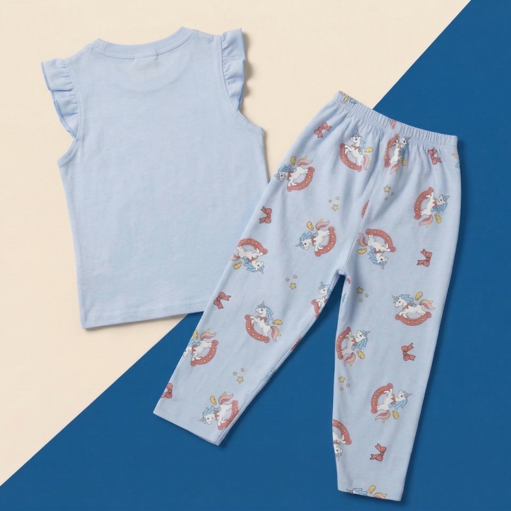 Unicorn Print Baby Co-ord Set – Soft Cotton Sleeveless Top & Pajama Set