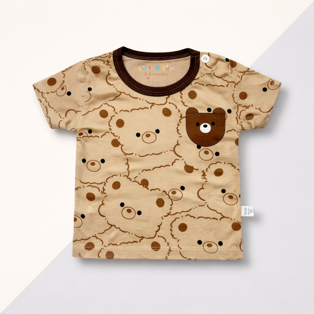 Bear Print Baby Co-ord Set – Soft Cotton Half Sleeve T-shirt & Shorts Set