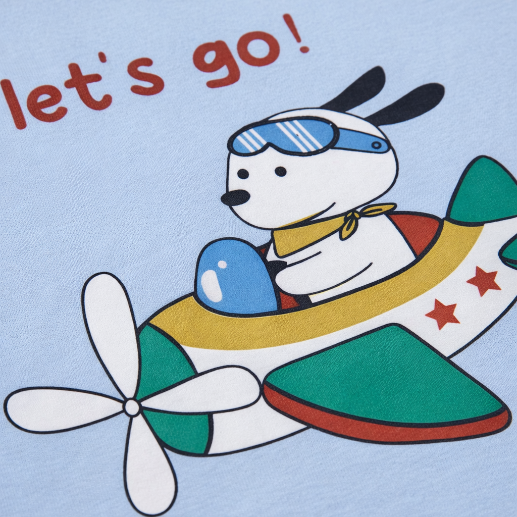 Let’s Go Airplane Baby Co-ord Set – Soft Cotton Half Sleeve T-shirt & Pajama Set (Blue)