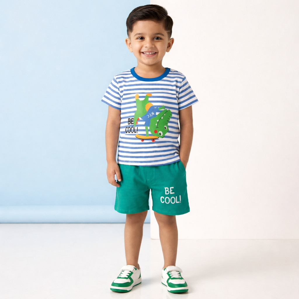 Be Cool Dino Baby Co-ord Set – Soft Cotton Half Sleeve T-shirt & Shorts Set