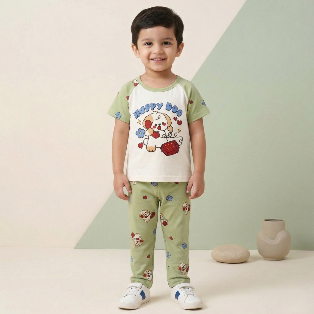 Happy Dog Baby Co-ord Set – Soft Cotton Half Sleeve T-shirt & Pajama Set