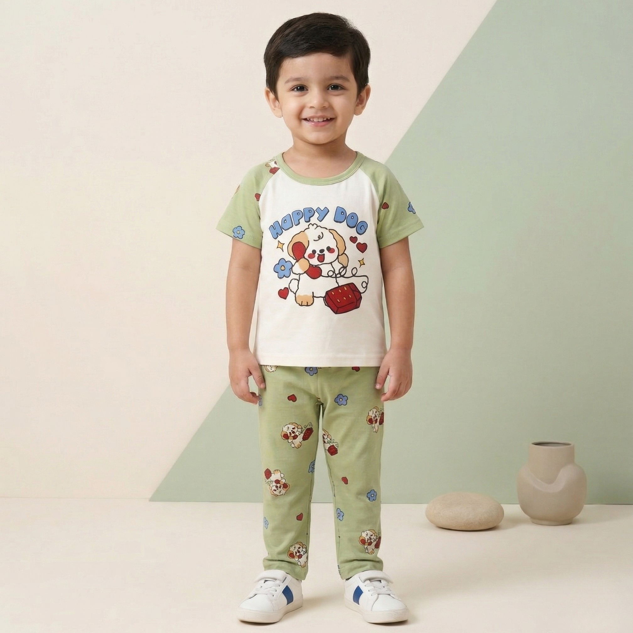 Happy Dog Baby Co-ord Set – Soft Cotton Half Sleeve T-shirt & Pajama Set