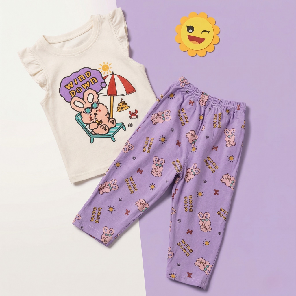 Wind Down Bunny Baby Co-ord Set – Soft Cotton Sleeveless Top & Pajama Set