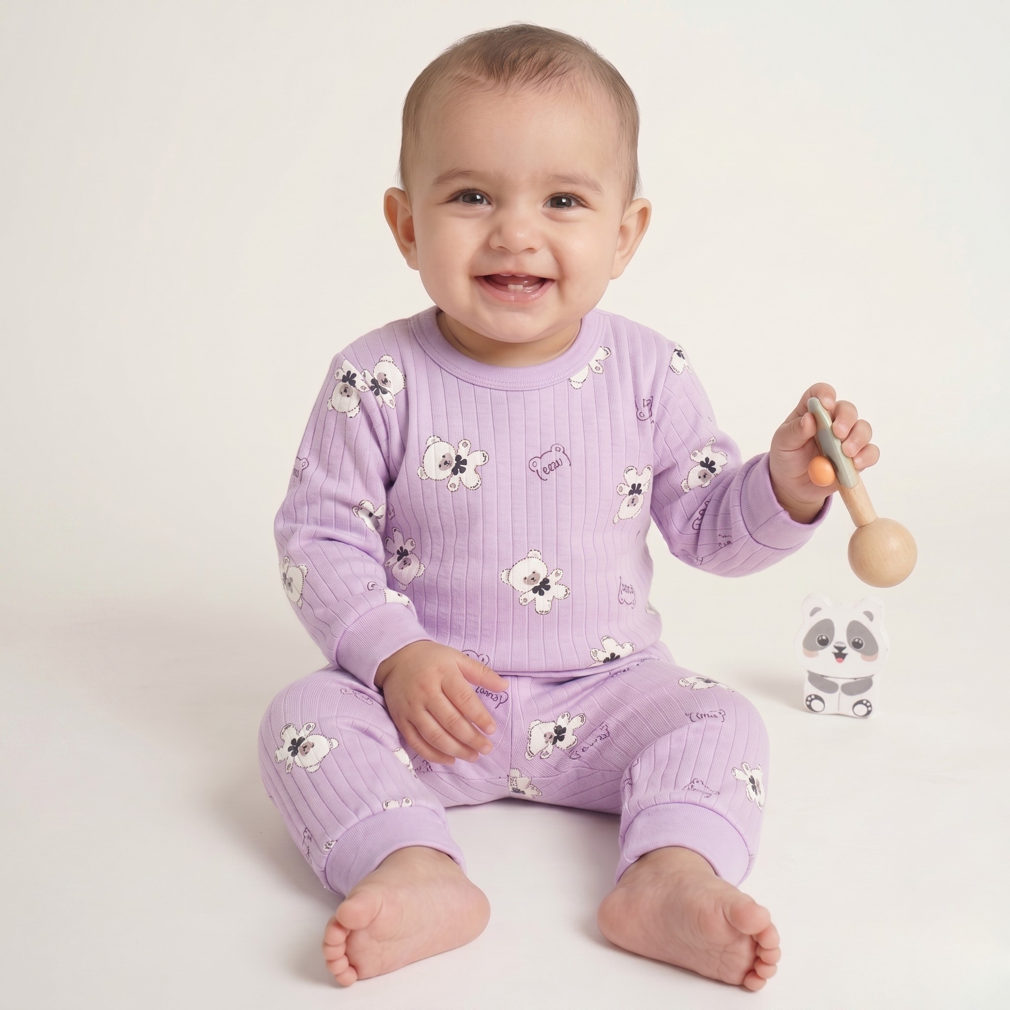 Bear Print Baby Co-ord Set – Soft Ribbed Cotton Full Sleeve T-shirt & Pajama Set