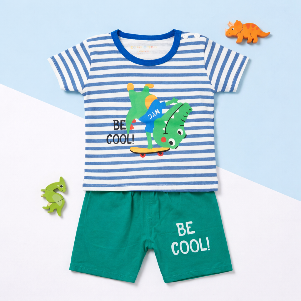 Be Cool Dino Baby Co-ord Set – Soft Cotton Half Sleeve T-shirt & Shorts Set