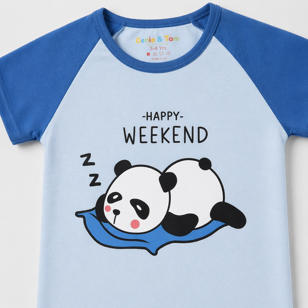 Happy Weekend Panda Baby Co-ord Set – Soft Cotton Half Sleeve T-shirt & Pajama Set