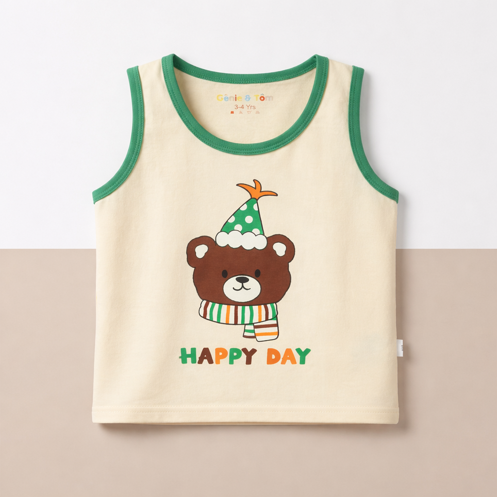 Happy Day Bear Baby Co-ord Set – Soft Cotton Sleeveless Top & Pajama Set
