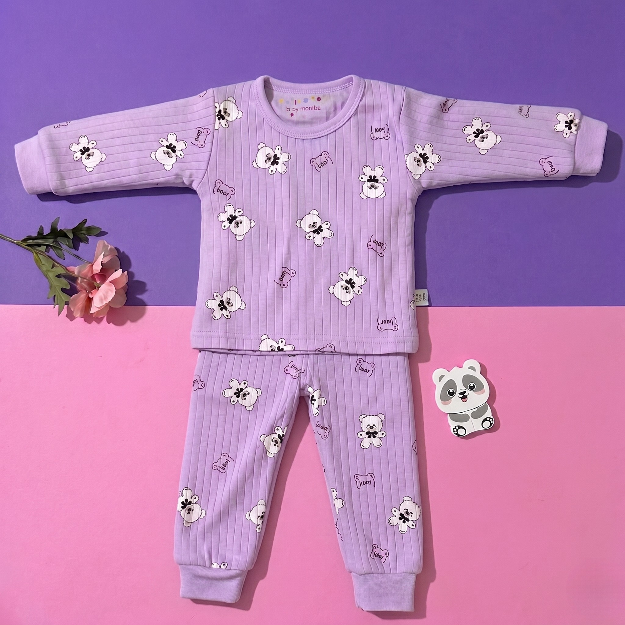 Bear Print Baby Co-ord Set – Soft Ribbed Cotton Full Sleeve T-shirt & Pajama Set