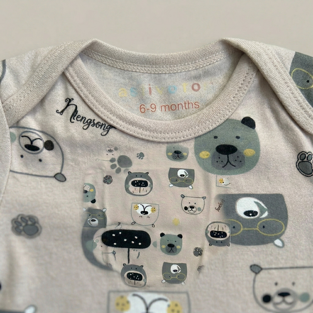 Bear Print Baby Onesie – Soft Cotton Full Sleeve Bodysuit (Grey)